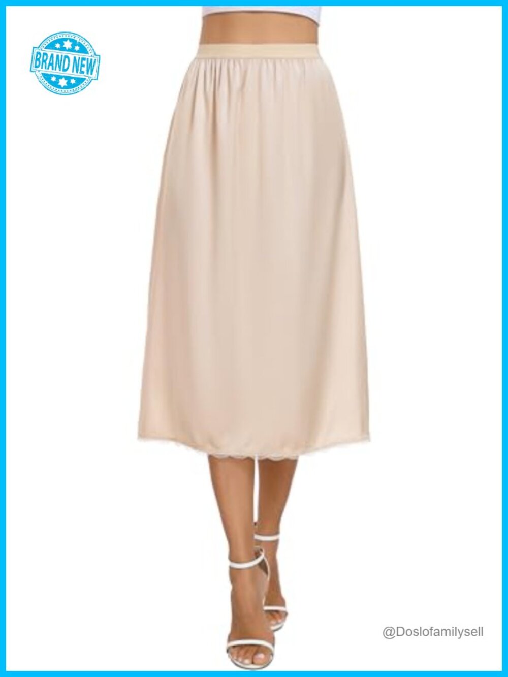 Satin Half Slip Under Dress Long Underskirt Lace Trim
